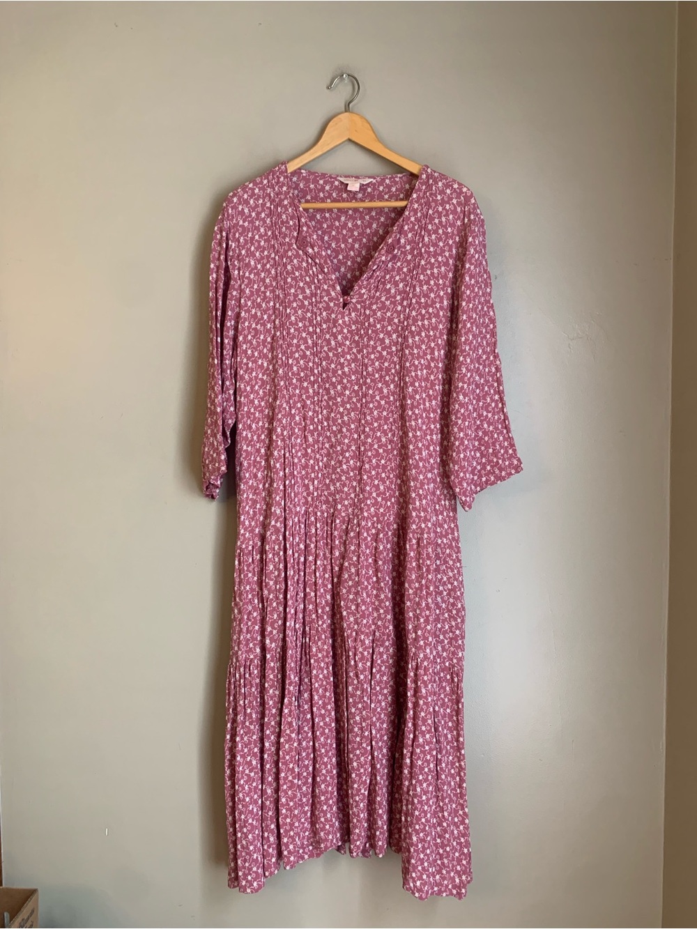April Cornell Pink Floral Dress Tie Waist Midi Button Cottagecore Prairie XL